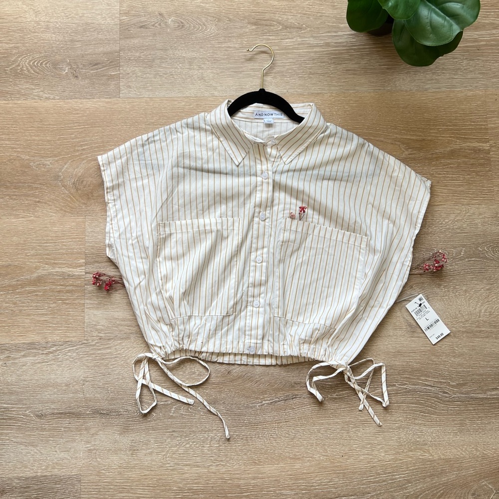 Macy's And Now This Women's Striped Button Front Cotton Top.